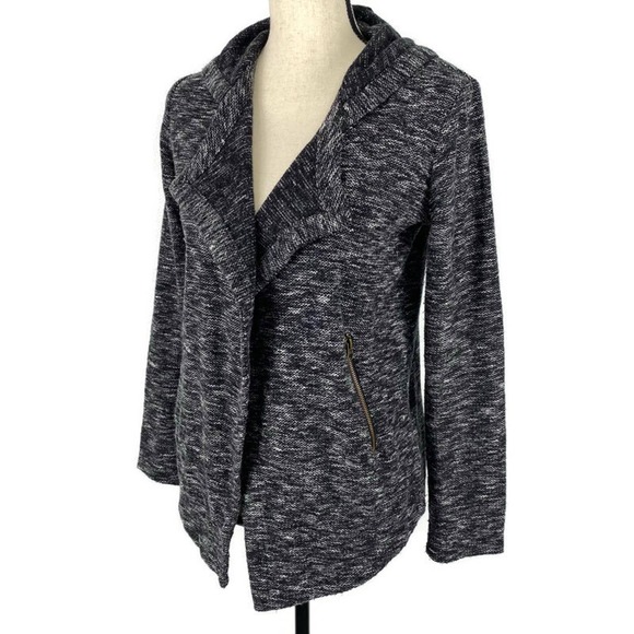 BB Dakota Demi Hoodie Jacket Open Cardigan Black Marled Pockets Womens Sz XS - Picture 3 of 11